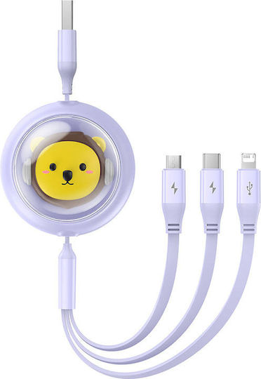 Baseus Retractable USB to Type-C Cable 3.5A Μωβ 1.1m