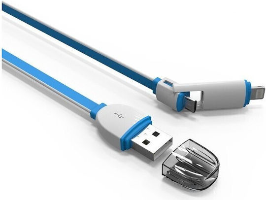 Ldnio Flat USB to Lightning / micro USB 1m Cable Blue (L21DCU)