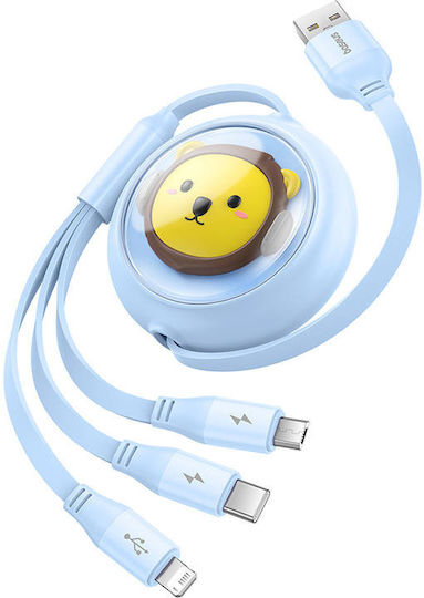 Baseus Flat / Retractable USB to Lightning / Type-C / micro USB Cable 3.5A Μπλε 1.1m