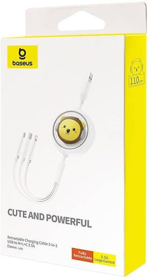 Baseus Leo Подвижен USB към Type-C Кабел 3.5Спецификация Бял 1.1м (P10362900211-00)
