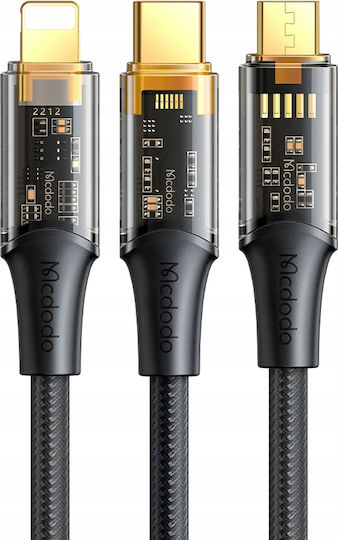 Mcdodo Braided Cablu USB la Type-C / Lightning / micro USB cu mai multe porturi 6A Negru 1.2m (CA-3330)