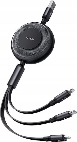 Mcdodo Flach / Ausziehbar USB zu Typ-C,TC-TC / Blitzschlag / Micro-USB Kabel 3A Schwarz 1.2m (CA-3570)