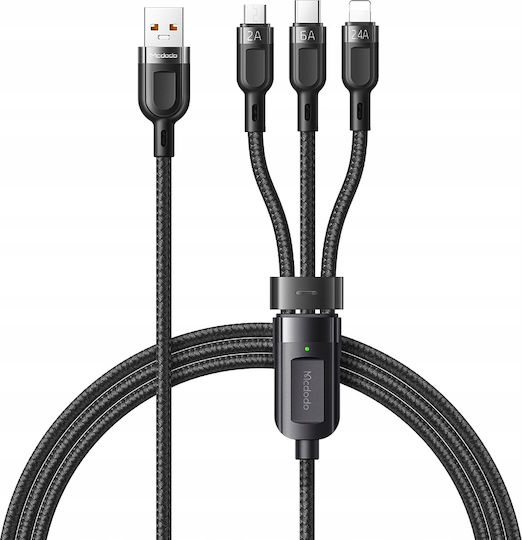 Mcdodo Braided USB to Type-C / Lightning / micro USB Cable Μαύρο 1.2m (CA-0930)