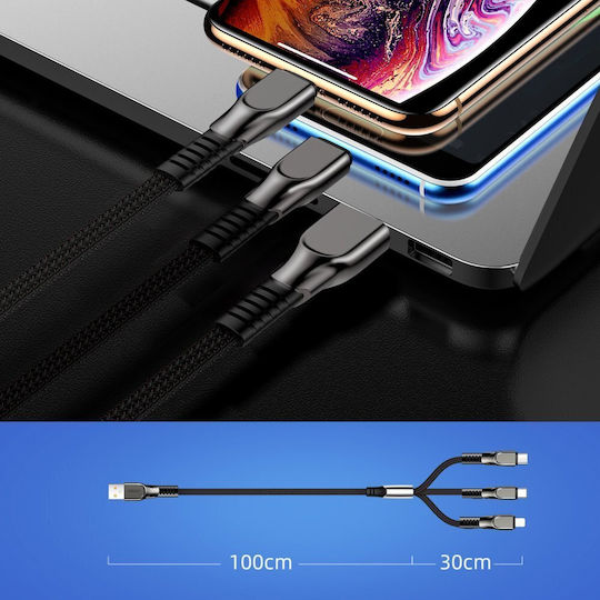 Joyroom S-1335K4 Braided Cablu USB la Lightning / Type-C cu mai multe porturi 3.5A Roșu 1.3m