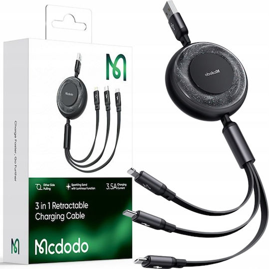 Mcdodo Flat / Retractable USB to Type-C / Lightning / micro USB 1.2m 3A Cable (CA-3570)