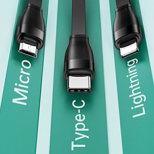 Usams US-SJ508 Подвижен USB към Lightning / Type-C / micro USB Кабел Черен 1м (SJ508USB01)