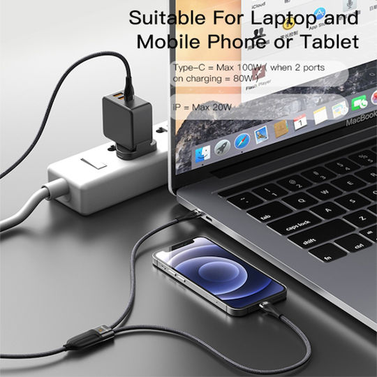 Yesido Geflochtenes USB-zu-Blitzschlag / Typ-C Kabel 3,5A Schwarz 1,4m 480Mbps