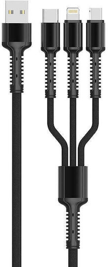 Ldnio Braided USB to Type-C / Lightning / micro USB Cable 3.4A Γκρι 1.2m