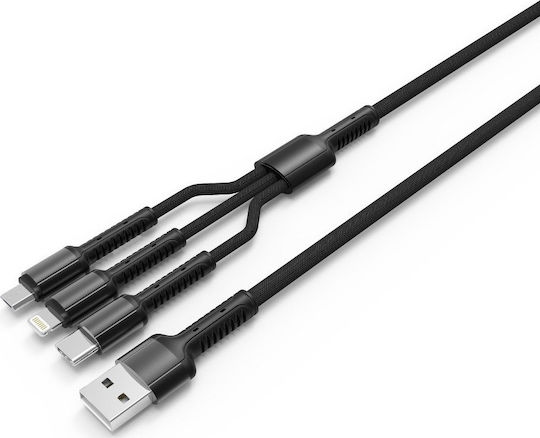 Ldnio Braided USB to Type-C / Lightning / micro USB Cable 3.4A Γκρι 1.2m