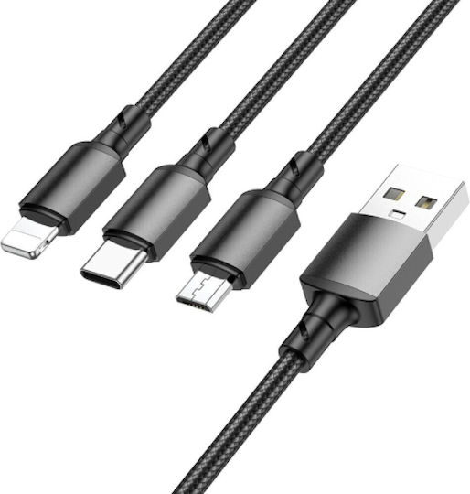 Borofone Bx72 Geflochten USB zu Blitzschlag / Typ-C,TC-TC / Micro-USB Kabel 2A Schwarz 1m