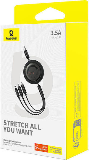Baseus Free2draw Regulär USB zu Blitzschlag / Typ-C,TC-TC / Micro-USB Kabel 3.5A Schwarz 1.1m (P10368700111-02)