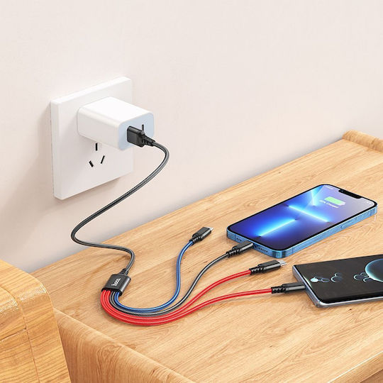 Hoco Geflochten USB zu Blitzschlag / Typ-C,TC-TC / Micro-USB Kabel 2A Schwarz 1m