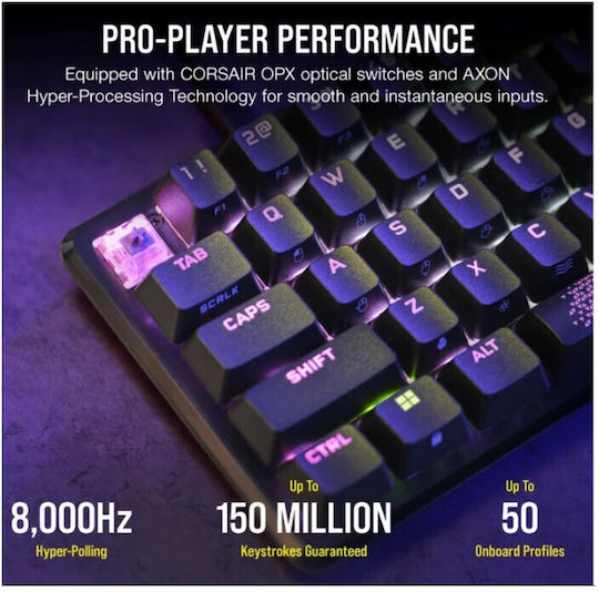 Corsair K65 Pro Mini Οπτικό Gaming Πληκτρολόγιο 65% με Corsair OPX διακόπτες και RGB φωτισμό (Αγγλικό US)