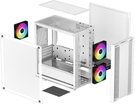 Deepcool CC360 ARGB Геймърско бюро Мини кула Компютърна кутия със страничен прозорец Бял