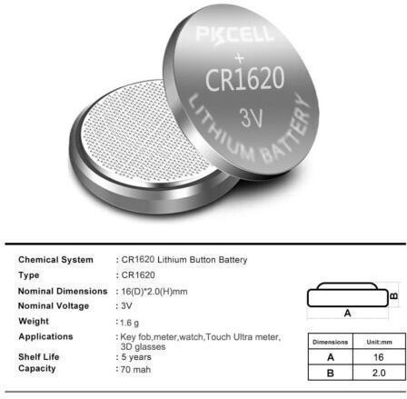 Pkcell Batterie Lithium für Uhren CR1620 3V 1Stück