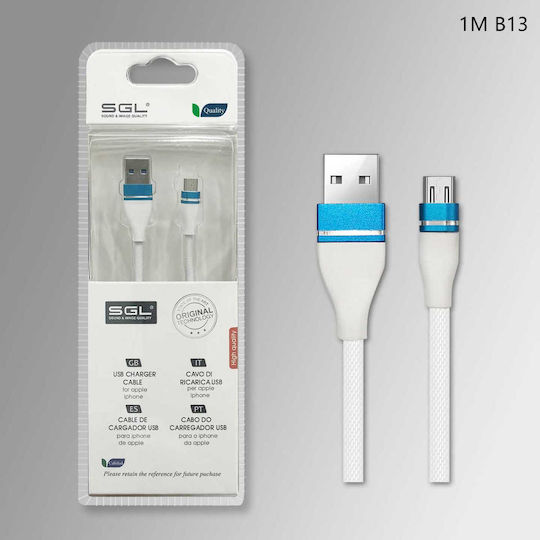 SGL Braided USB 2.0 to micro USB Cable Λευκό 1m (099255)