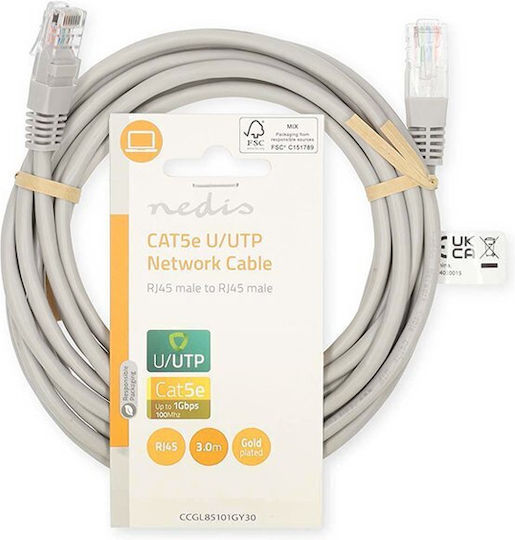 Nedis U/UTP Cat.5e (Gigabit) Καλώδιο Δικτύου Ethernet 3m Γκρι