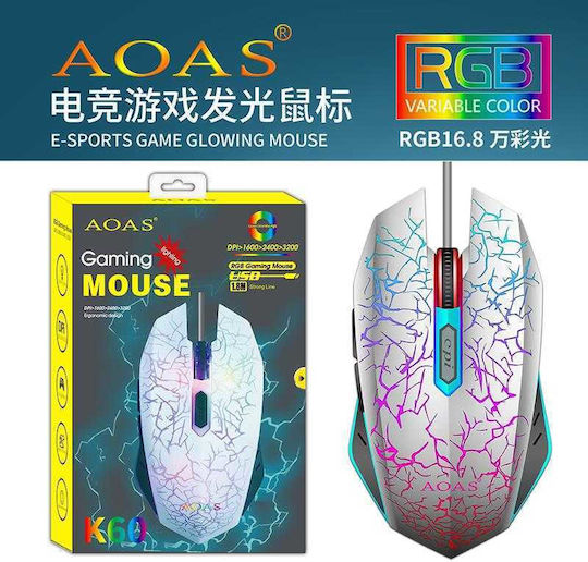 Aoas Aoas K60 Геймърска Мишка 3200 DPI Бял