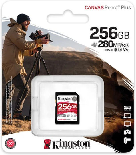 Kingston Canvas React Plus V60 SDXC 256GB Class 10 U3 V60 UHS-II