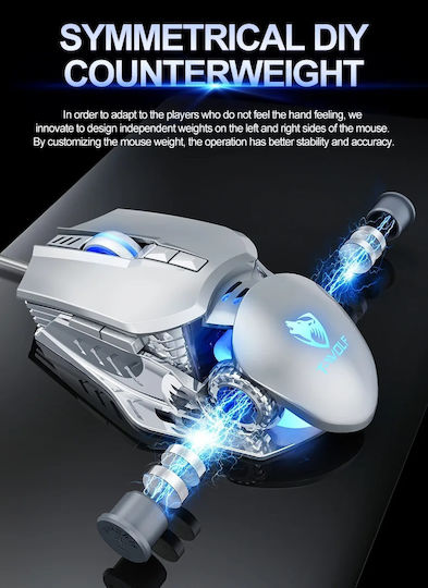 T-Wolf G530 Gaming Ποντίκι 6400 DPI Ασημί