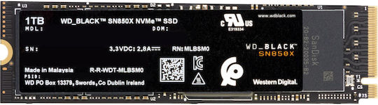 Western Digital Black SN850X W/o Heatsink SSD 1TB τύπου M.2 με σύνδεση PCI Express 4.0 (PS5 Compatible) WDS100T2X0E