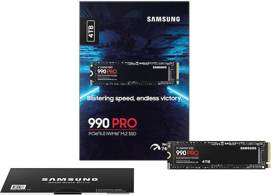 Samsung 990 Pro SSD 4TB Тип M.2 с Връзка PCI Express 4.0 и Охладител (Съвместим с PS5) MZ-V9P4T0BW
