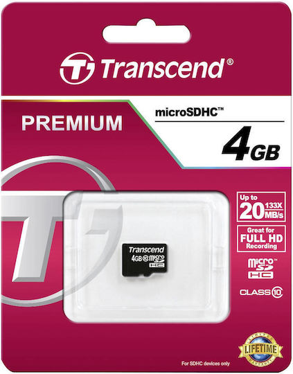 Transcend microSDHC microSDHC 4GB Class 10 Default Speed 10MB/s με αντάπτορα
