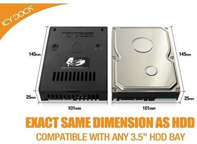 Icy Dock EZConvert (Ver.2) Greutate redusă de la 2,5 la 3,5 inci SATA (22 pin) Convertor HDD/SSD Kit de montare pentru locașul de unitate SATA intern de 3,5 inci Negru (MB882SP-1S-2B)
