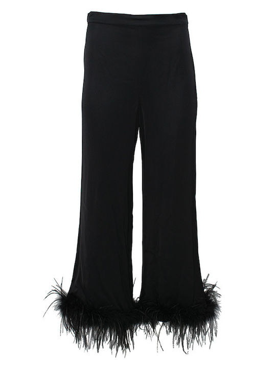 Women's High-waisted Fabric Capri Trousers Flared Black