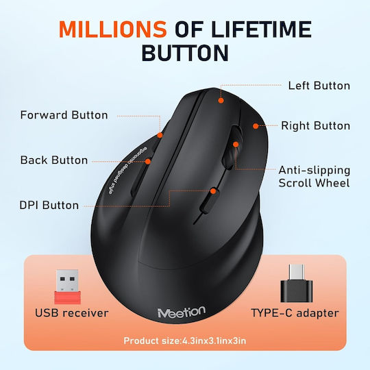 Meetion MT-BTM010L Wireless Ergonomic Mouse for Left-handed Black