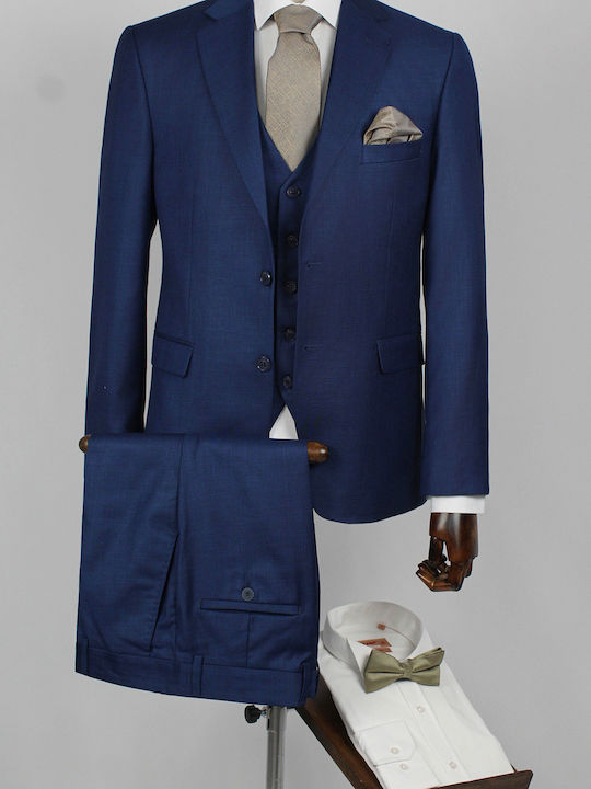 Men's Blue Suit Mixed Wool 65% Polyester 35% Viscose