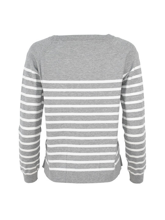 IBlues Damen Langarm Pullover Gestreift grey