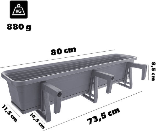 Kadax Balcony Box Planter 80cm Handles Base Balcony Railing