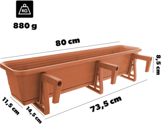 Kadax Balcony Box Planter 80cm Handles Base Balcony Railing
