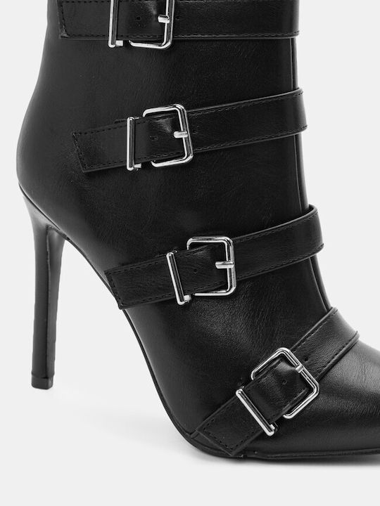 Heeled Ankle Boots with Decorative Straps 4323301-black