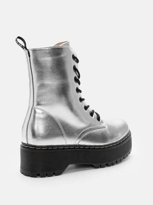 Lug Sole Ankle Boots with Zipper 4321911-silver