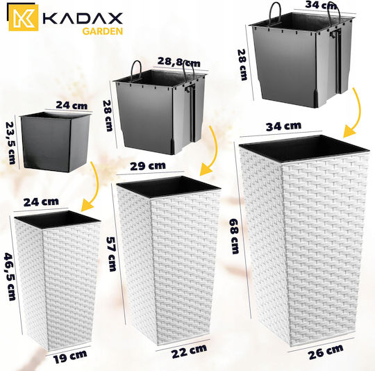 Kadax Set 3 Pflanzgefäße Rattan Einsatz Weiß 68cm