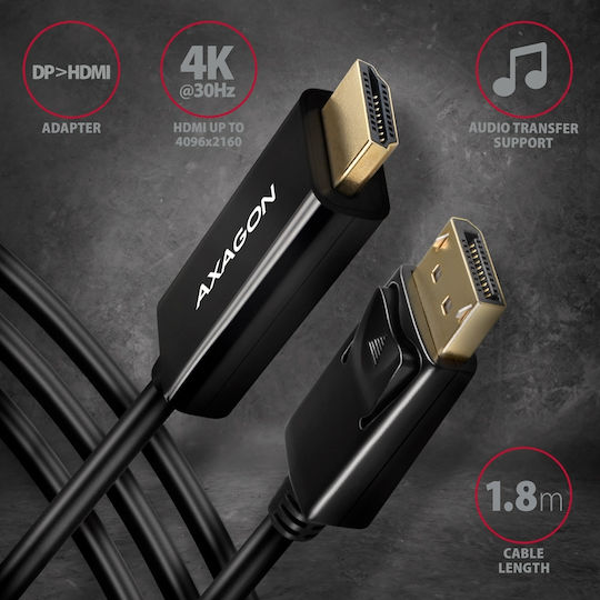 Axagon Cable DisplayPort male - HDMI male 1.8m Μαύρο (RVD-HI14C2)