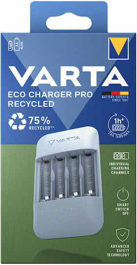 Varta Eco Charger Pro Recycled USB 4 за батерии Ni-MH Размер AA/AAA в Черен цвят