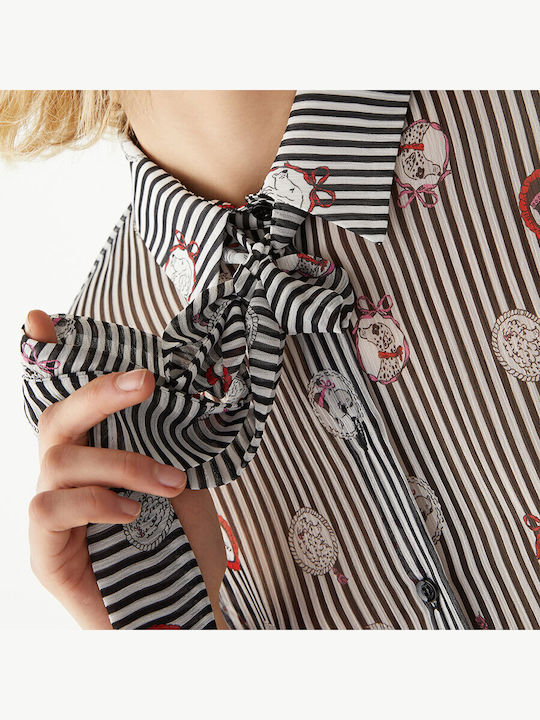 Langärmelig Damen Hemd Red-Black Gestreift