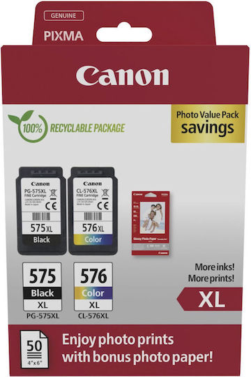 Canon PG-575 / CL-576 XL Original Photo Value Pack with 2 InkJet Printer Inks Black / Multiple (Color) (5437C006)