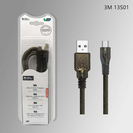 SGL Regular USB 2.0 to micro USB Cable Μαύρο 3m (097374)