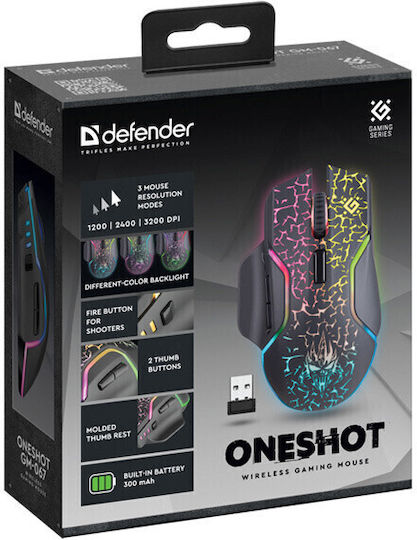 Defender GM-067 Ασύρματο RGB Gaming Ποντίκι 3200 DPI Μαύρο