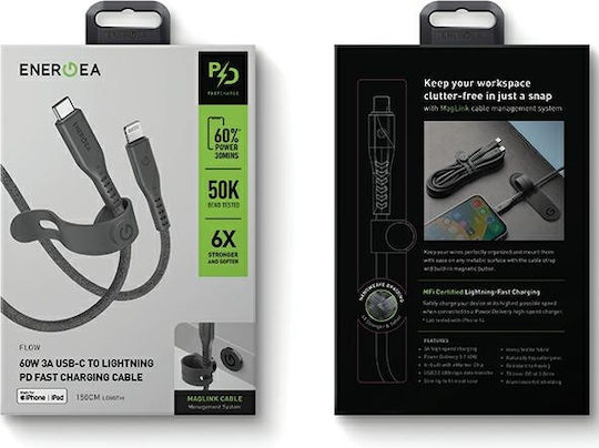 Energea C94 USB-C to Lightning Cable 60W Μαύρο 1.5m