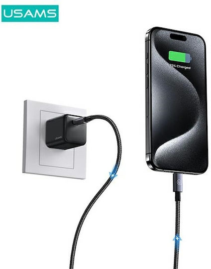 Usams Braided USB-C to Lightning Cable 30W Black 0.25m (US-SJ679)