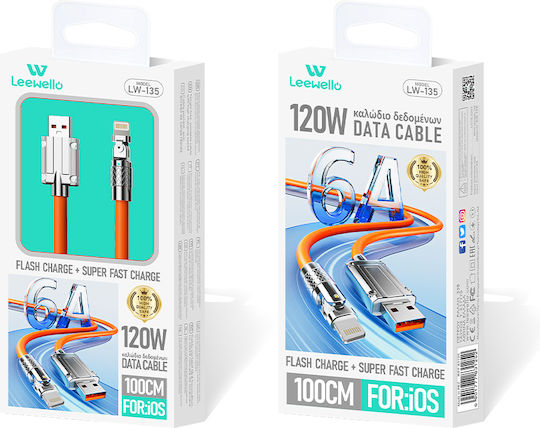 Leewello Lw-135 USB-A to Lightning Cable 120W Μαύρο 1m (104185)