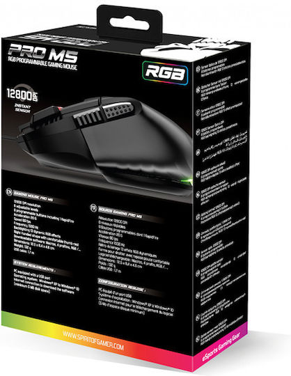 Spirit of Gamer Pro-M5 RGB Gaming Ποντίκι 12800 DPI Μαύρο
