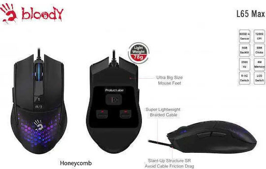 A4Tech L65 Max Gaming Ποντίκι 12000 DPI Μαύρο