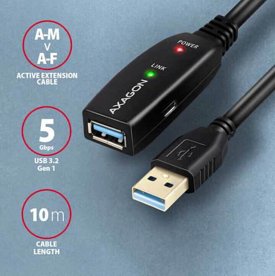 Axagon USB 3.0 Kabel USB-A-Stecker - USB-A-Buchse Schwarz 10m ADR-310