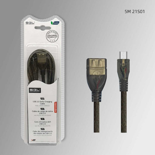 SGL USB 2.0 Kabel USB-A-Buchse - Micro-USB-A-Stecker Schwarz 5m 097923
